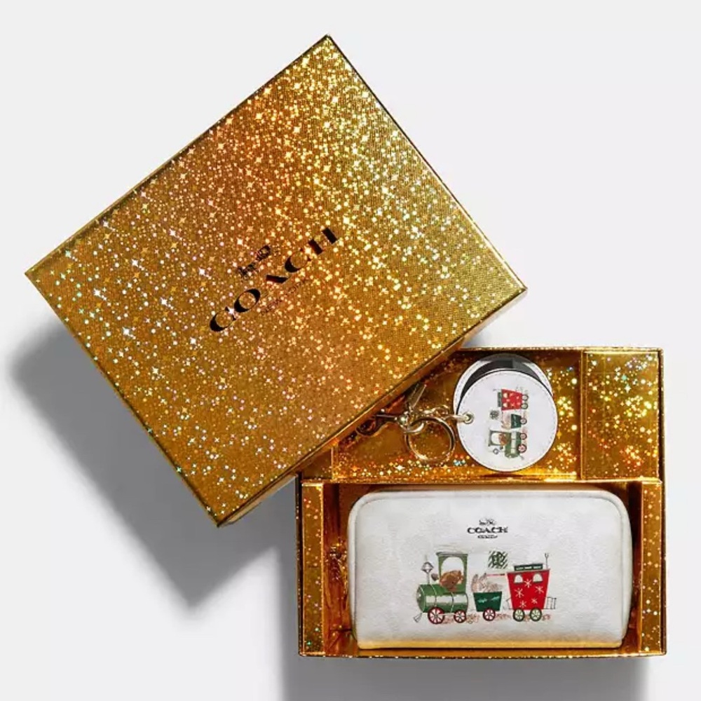 NWT Small Boxy Cosmetic Case And Mirror Bag Charm In Signature Canvas With Train